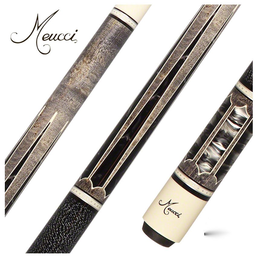 Meucci 2020 Gray - Black Pearl - Black/White Wrap Pool Cue with Pro Shaft - 2020GYBKBKWHP