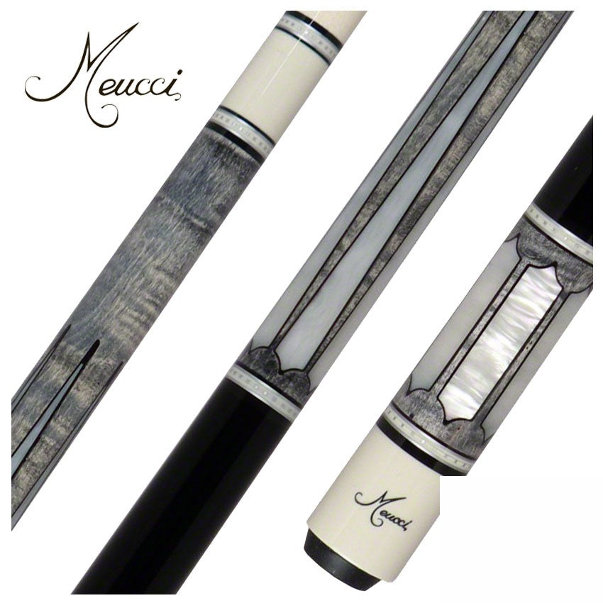Meucci 2020 Gray - Mother of Pearl - Black Wrap Pool Cue with Pro Shaft - 2020GYMOPBKP