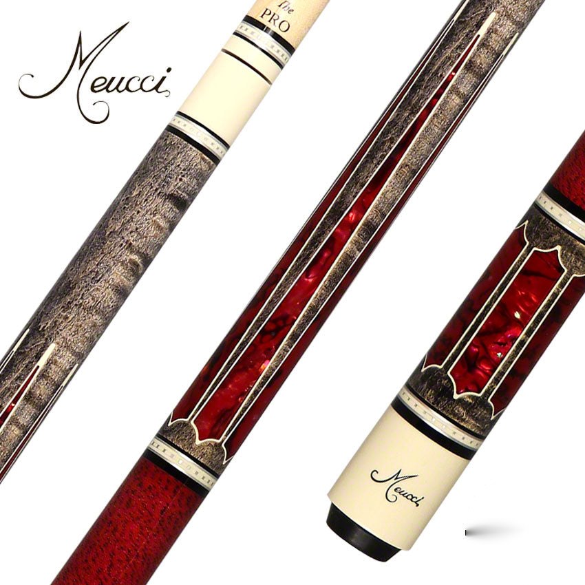 Meucci 2020 Gray - Red - Red/Black Wrap Pool Cue with The Pro Shaft - 2020GYRDRDBKP
