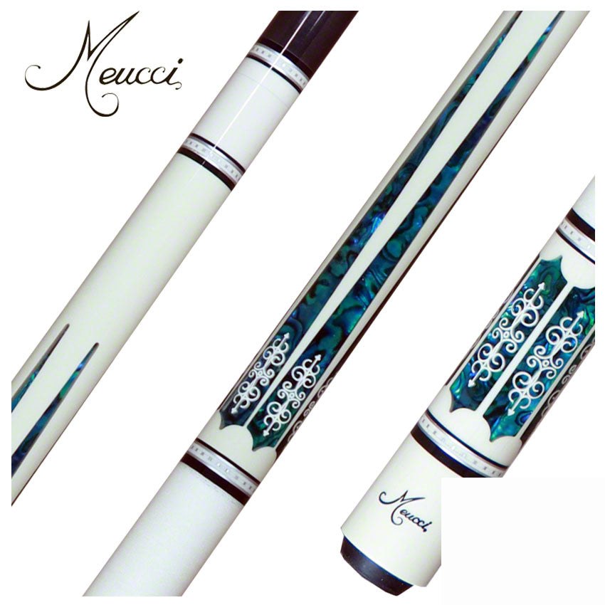 Meucci 21st Century 3 White - Blue Pearl - White Wrap Pool Cue with Carbon Pro Shaft -2103WHBLWHC