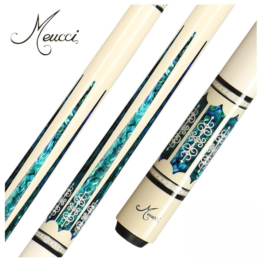 Meucci 21st Century 3 White - Blue Pearl - White Wrap Pool Cue with Pro Shaft - 2103WHBLWHP