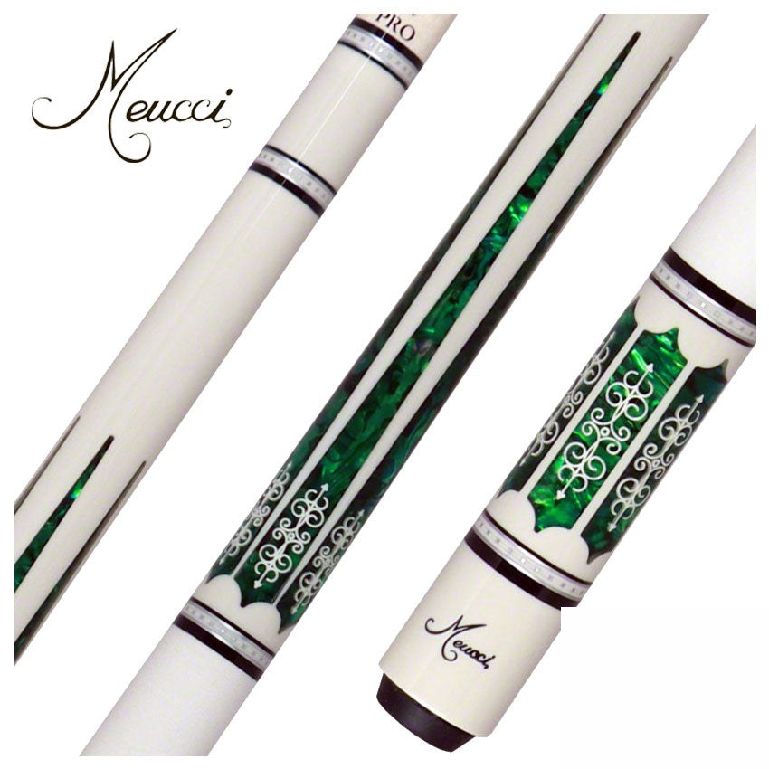 Meucci 21st Century 3 White - Green Pearl - White Wrap Pool Cue with Pro Shaft - 2103WHGRWHP