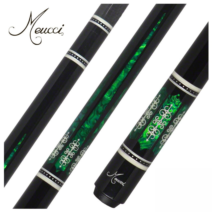 Meucci 21st Century Cue 3 Black - Green Pearl - Black Wrap Pool Cue with Carbon Shaft - 2103BKGRBKC