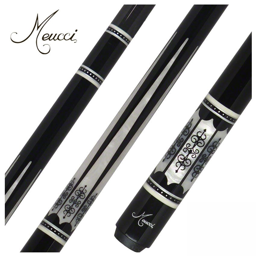 Meucci 21st Century 3 Black - MOP - Black Wrap Pool Cue with Carbon Shaft - 2103BKMOPBKC
