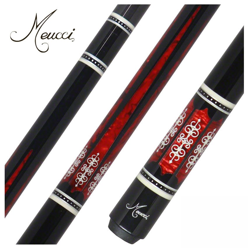 Meucci 21st Century 3 Black - Red Pearl - Black Wrap Pool Cue with Carbon Shaft - 2103BKRDBKC