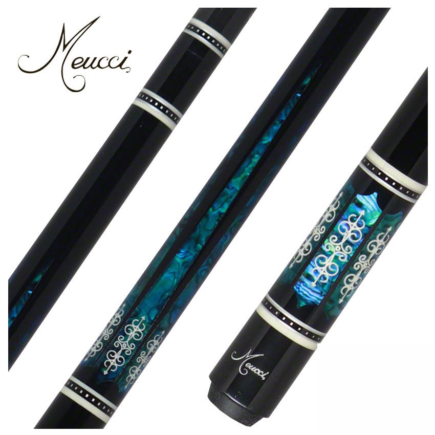 Meucci 21st Century 3 Black - Turq Pearl - Black Wrap Pool Cue with Carbon Shaft - 2103BKTURBKC
