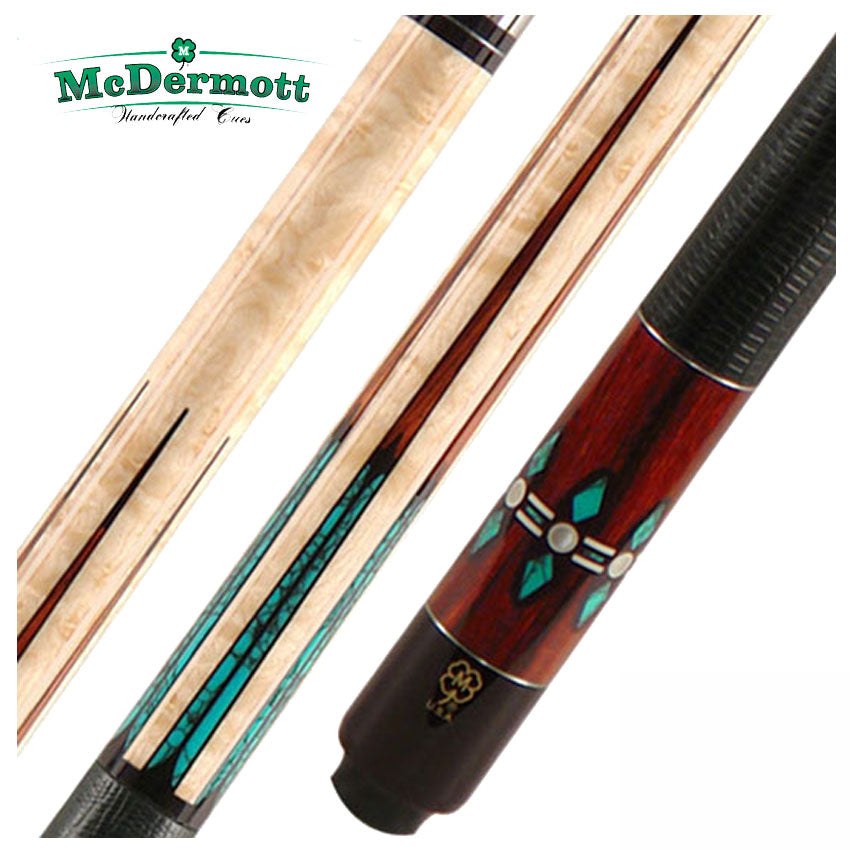 McDermott G Series Birdseye Maple Forearm with Turquoise and Cocobolo Points Pool Cue - G606