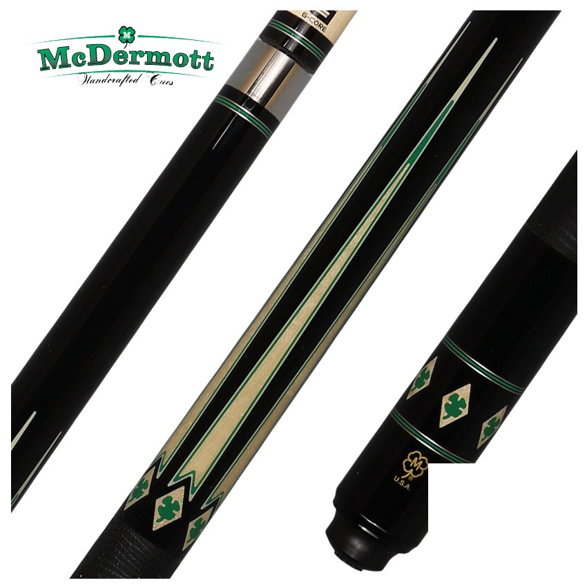 McDermott G Series Black Urethane Forearm with Maple points and Green Clover Inlays Pool Cue - G610