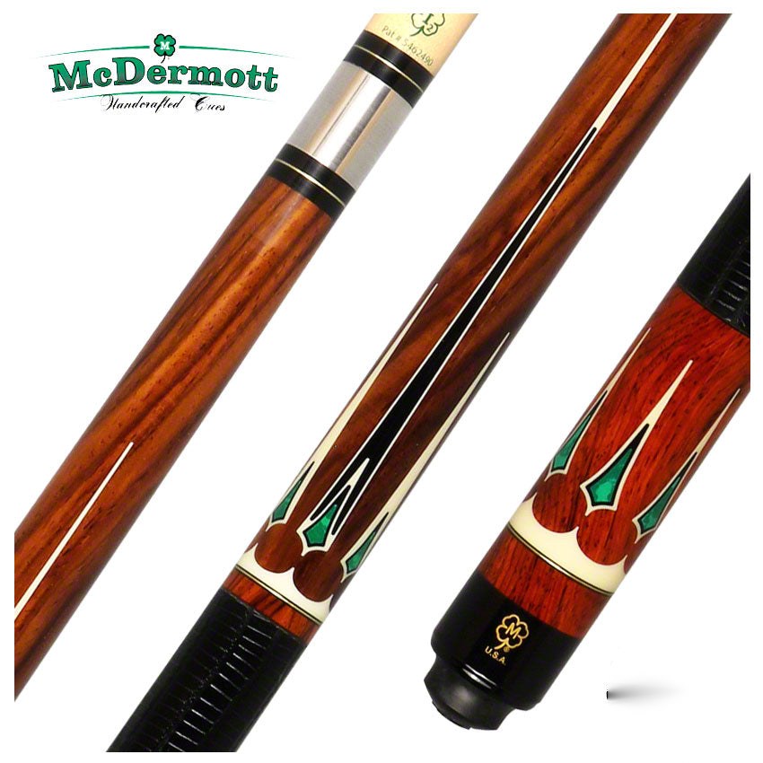 McDermott G Series Cocobolo Forearm with Green Lizard/Black/Bone Points and Inlays Pool Cue - G706