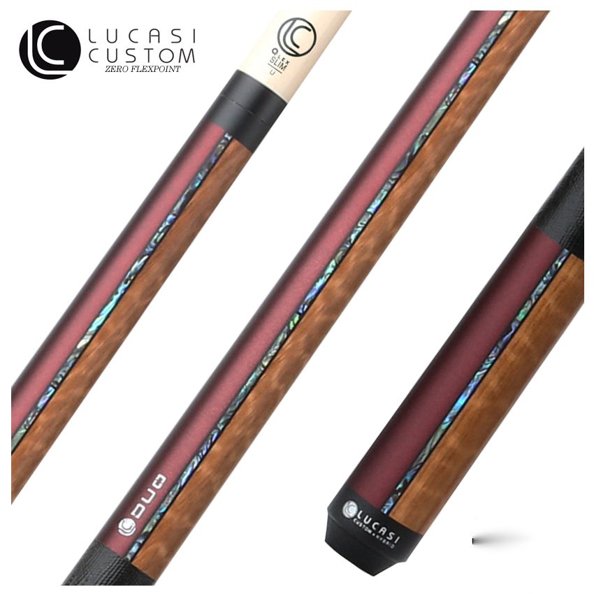 Lucasi Custom Duo Garnet Red/Exotic Apitong Cue with Embossed Leather Wrap Pool Cue