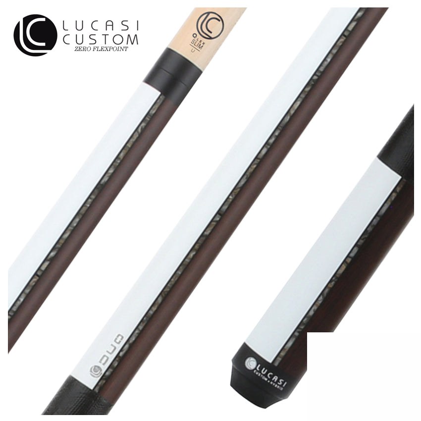 Lucasi Custom Duo Series Half Matte White Paint, Half Matte Black Palm with Lizard Embossed Leather Wrap Pool Cue