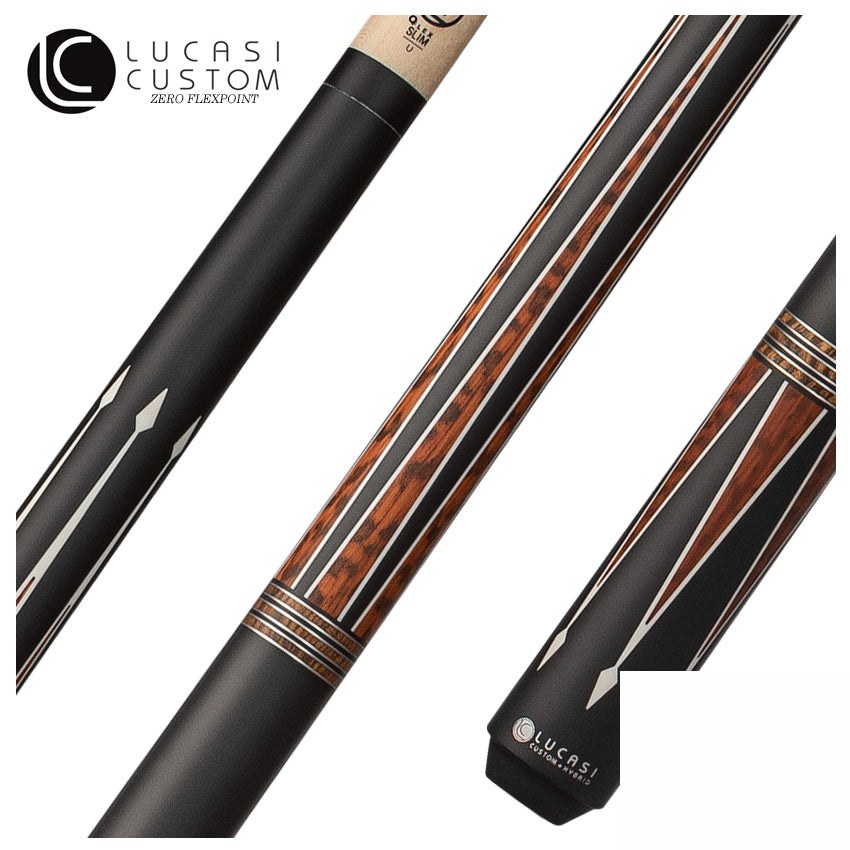 Lucasi Custom Matte Black and Snakewood/Zebrawood Wrapless Pool Cue