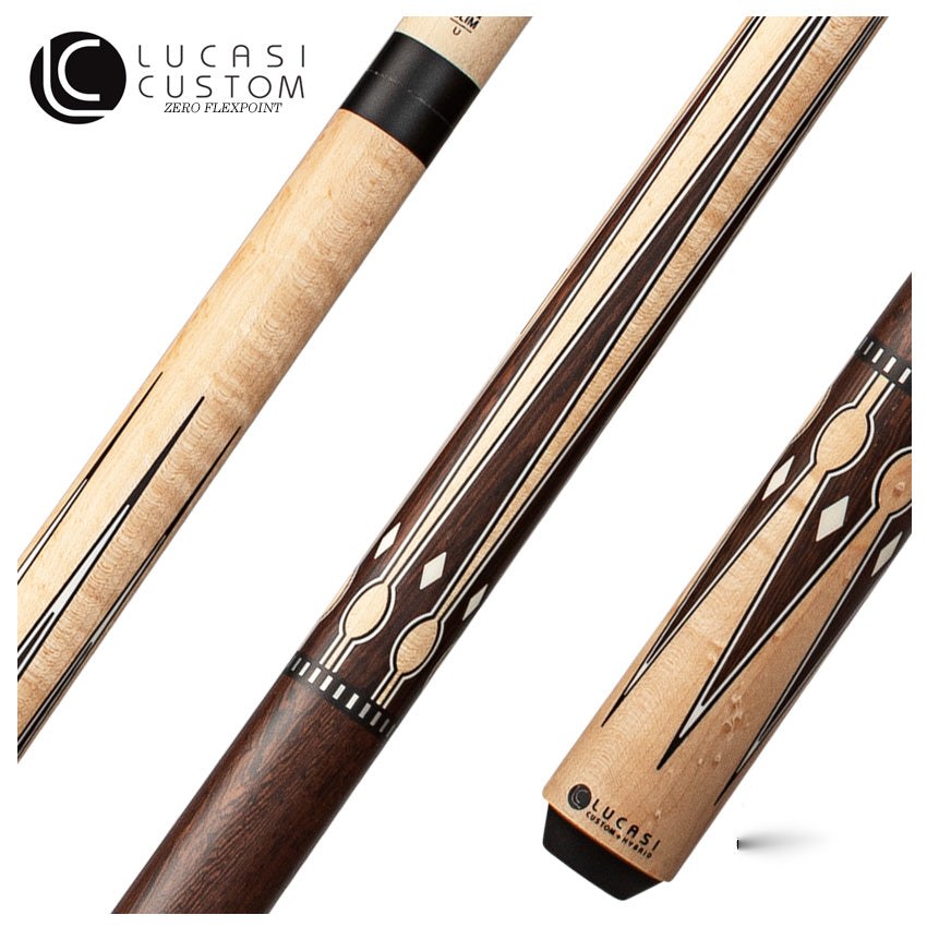 Lucasi Custom Matte Birdseye Maple and Black Palm/Imitation Bone Wrapless Cue Pool