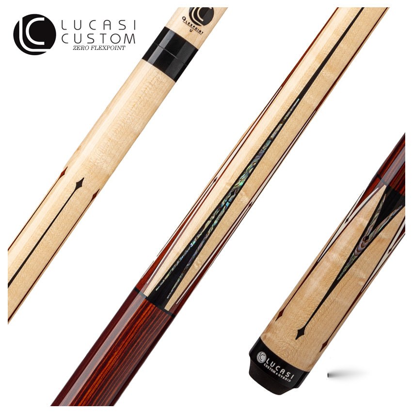 Lucasi Custom Natural Birdseye Maple & Black/White Mother of Pearl Inlays Wrapless Pool Cue