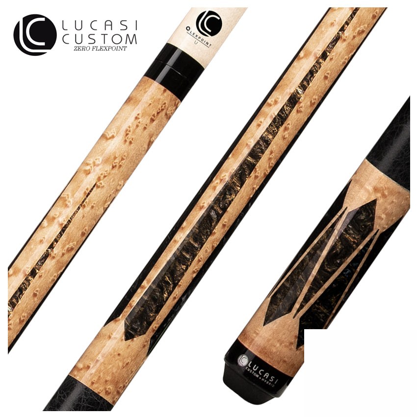 Lucasi Hybrid Brazilian Birdseye Maple Cue with Black Leather Wrap Pool Cue