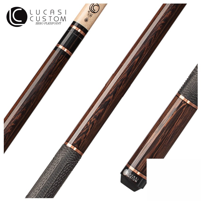 Lucasi Hybrid Exotic Black Palm with Hybrid 3mm Rose Gold Rings and Fusion G5 Sport Grip Wrap Pool Cue