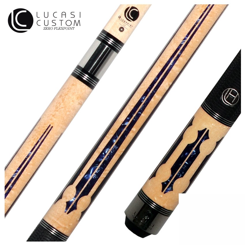 Lucasi Hybrid Natural Birdseye Maple and Blue Crushed Velvet Pool Cue with Sport Wrap - LHC97