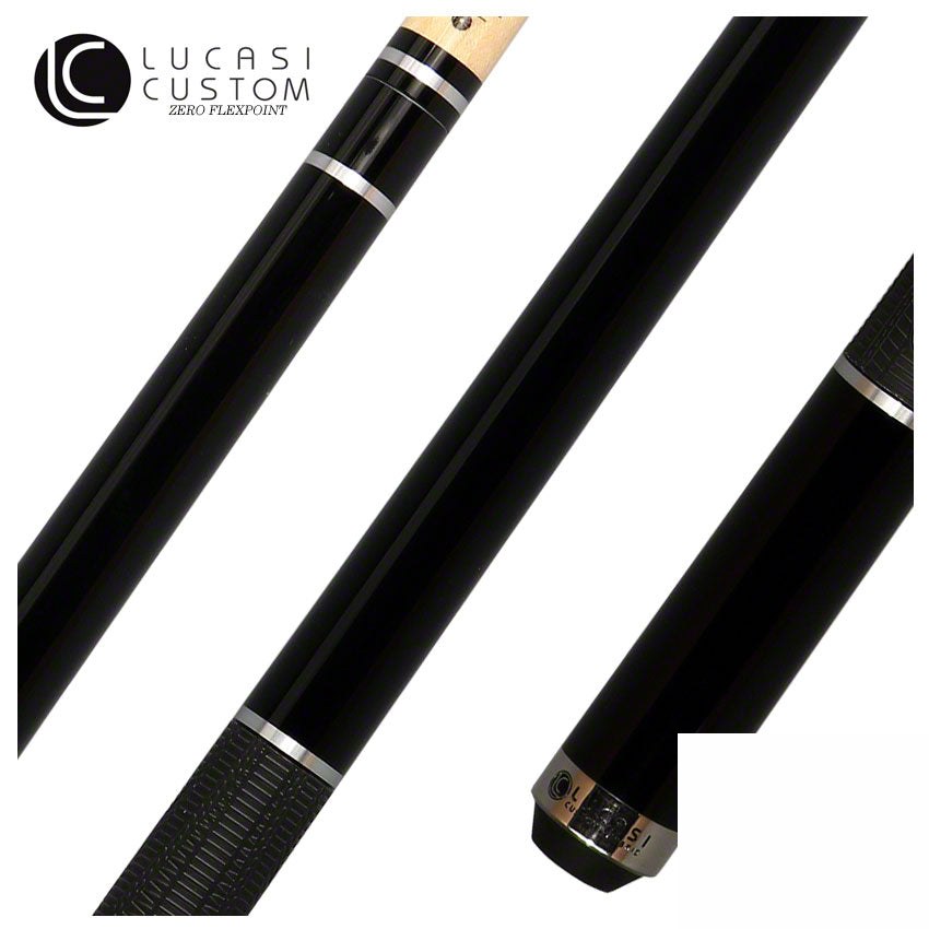 Lucasi Hybrid Midnight Black and Silver Rings Pool Cue with Sport Wrap - LHE10