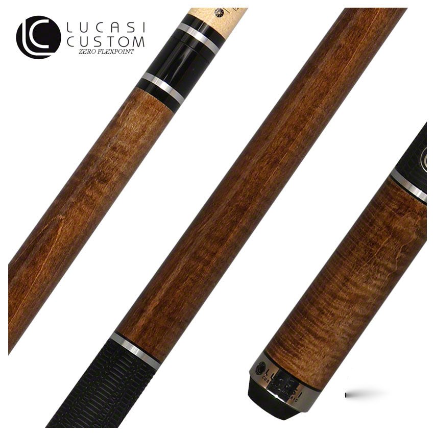 Lucasi Hybrid Brazilian Nut Brown-Stained Maple and Silver Rings Pool Cue with Sport Wrap - LHE20