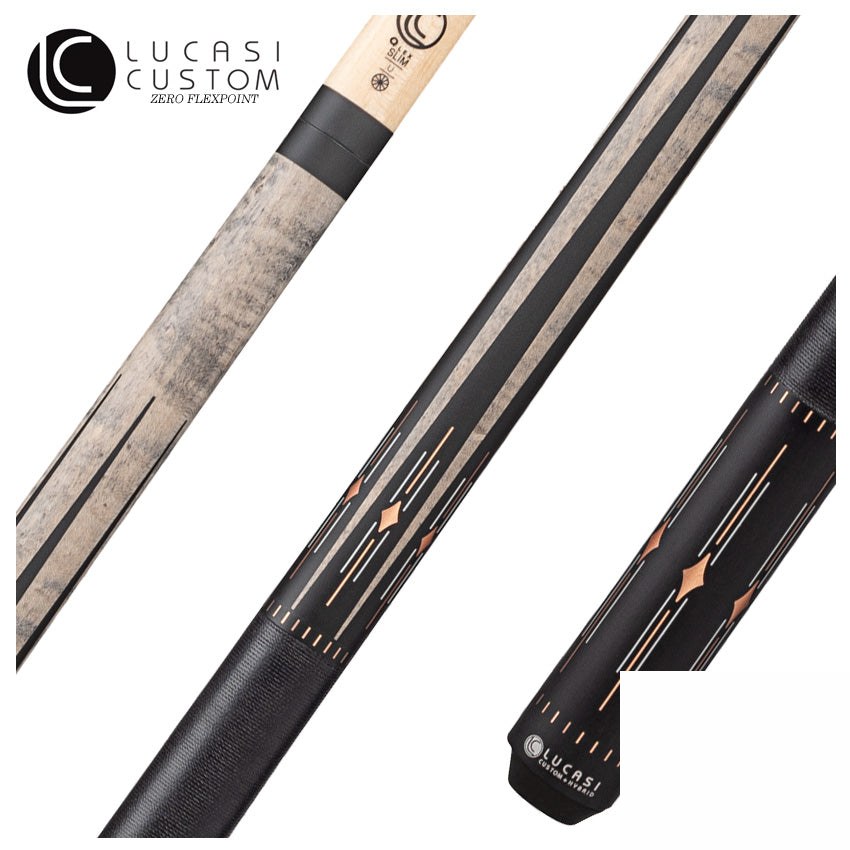Lucasi Hybrid Matte Charcoal Birdseye with White/Rose Gold Inlays and Black Linen Wrap Pool Cue