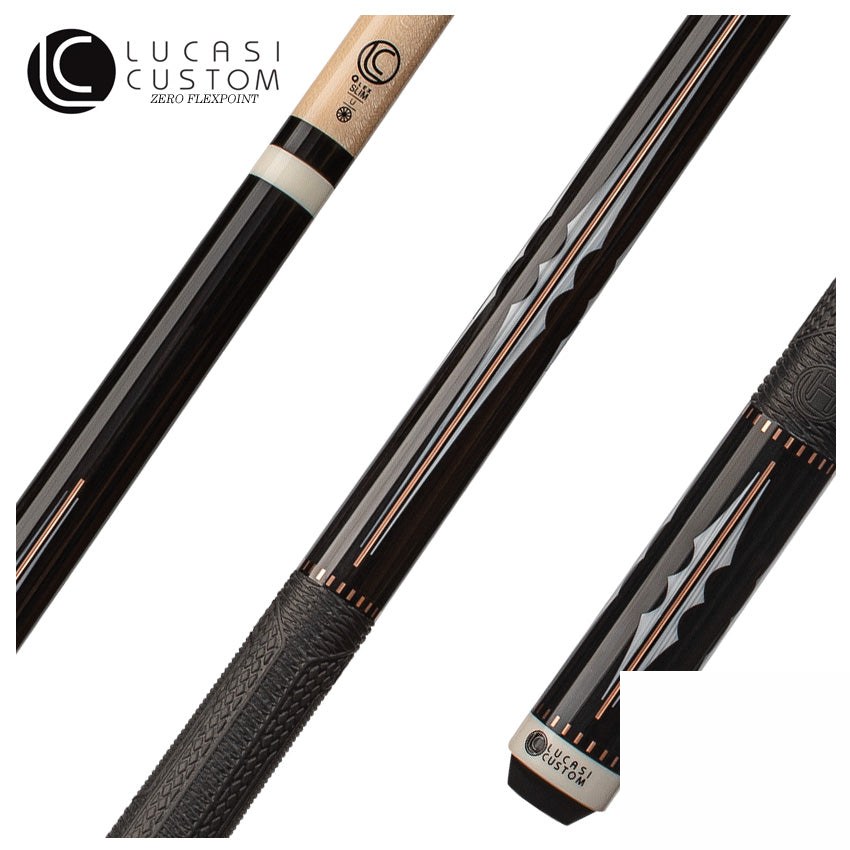Lucasi Hybrid Midnight Black with 4pt Imitation Bone/Rose Gold Inlays Blade and Fusion G5 Sport Grip Wrap Pool Cue