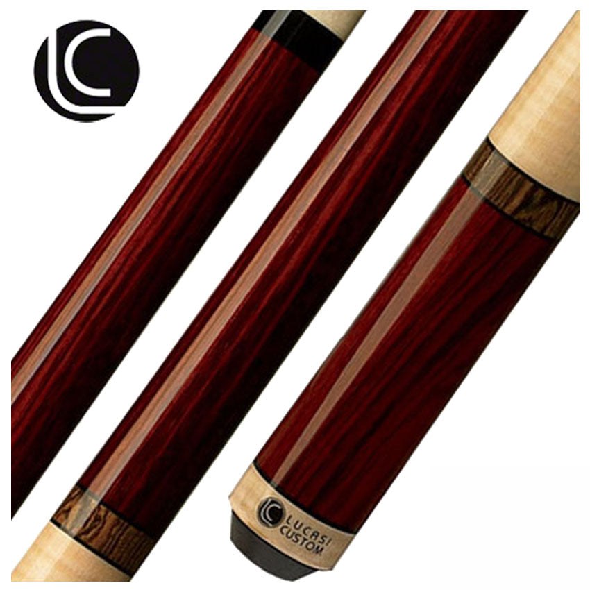 Lucasi Zero Flexpoint Exotic Rengas with Bocote Rings and Curly Maple Wrapless Pool Cue - LZC11