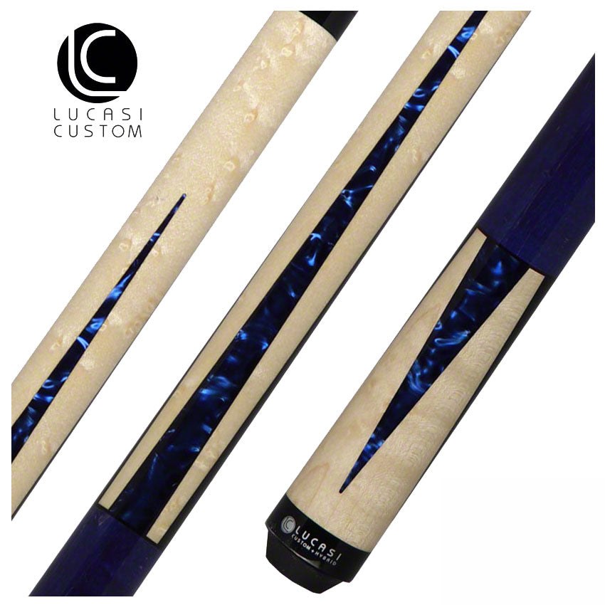 Lucasi Zero Flexpoint Natural Birdseye Maple with Blue Luster Inlays and Blue Birdseye Wrapless Pool Cue - LZC16