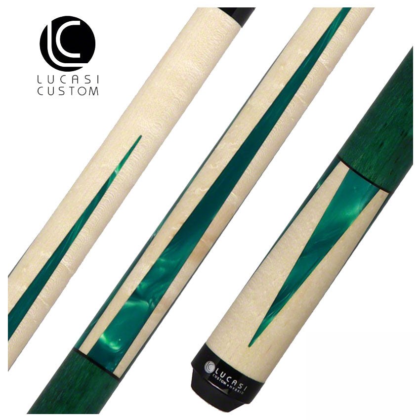 Lucasi Zero Flexpoint Natural Birdseye Maple with Majestic Emerald Inlays and Green Birdseye Wrapless Pool Cue - LZC18