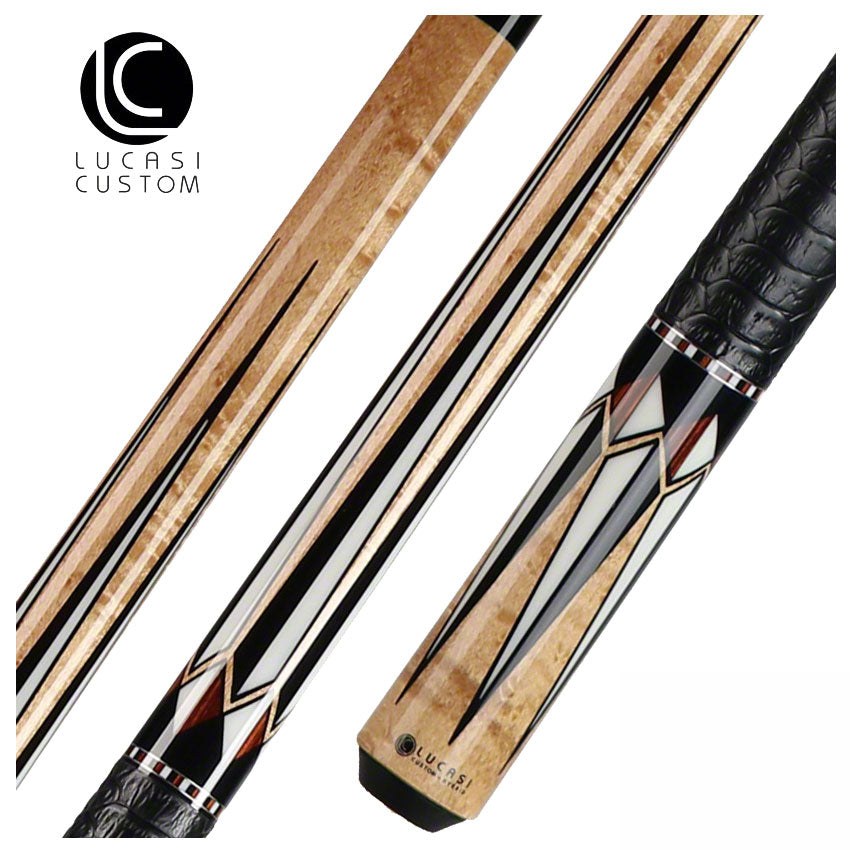 Lucasi Zero Flexpoint Antique Stained Birdseye Maple with Cocobolo Inlays and Embossed Black Snakeskin Wrap Pool Cue - LZC31