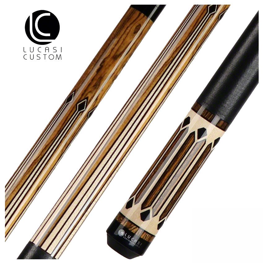 Lucasi Zero Flexpoint Bocote with Black/Natural Curly Maple Inlays and Solid Black Linen Wrap Pool Cue - LZC35