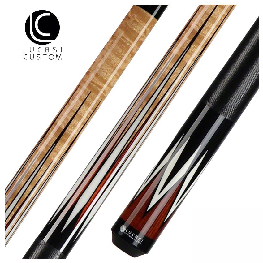 Lucasi Zero Flexpoint Antique Stained Super Birdseye Maple with Cocobolo and Black Linen Wrap Pool Cue - LZC37