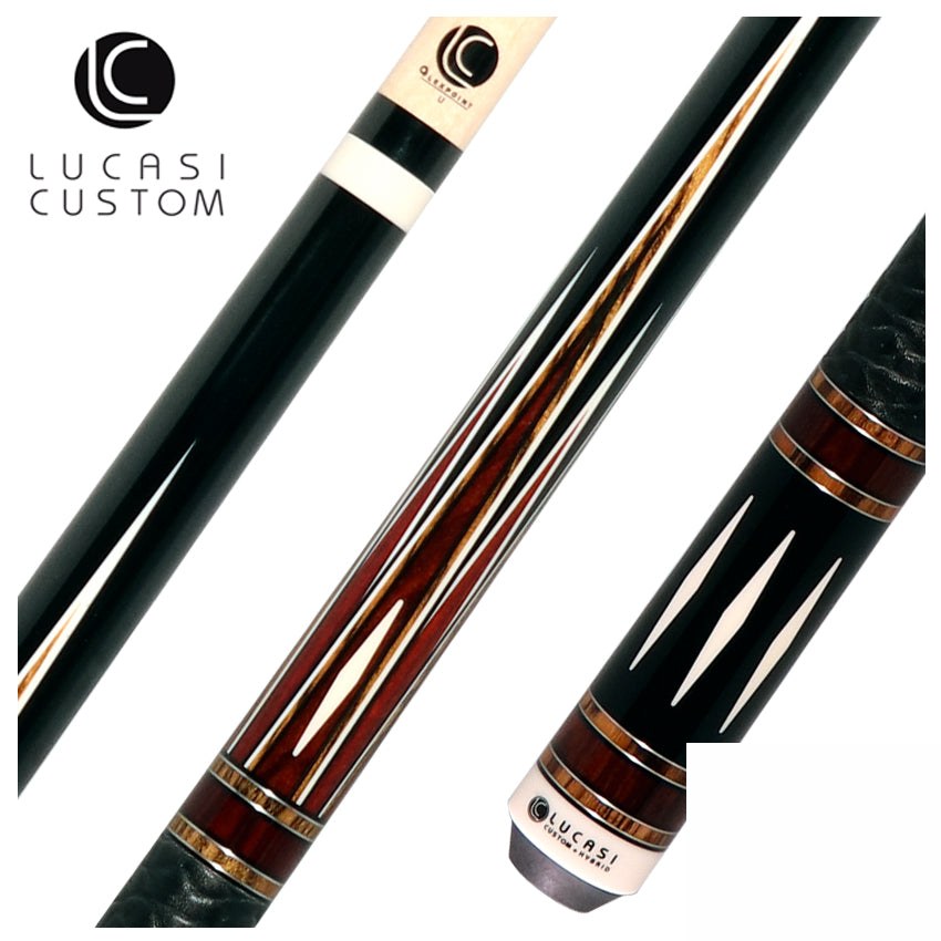 Lucasi Zero Flexpoint Midnight Black with Bocote Inlays and Elephant Embossed Black Leather Wrap Pool Cue - LZC39