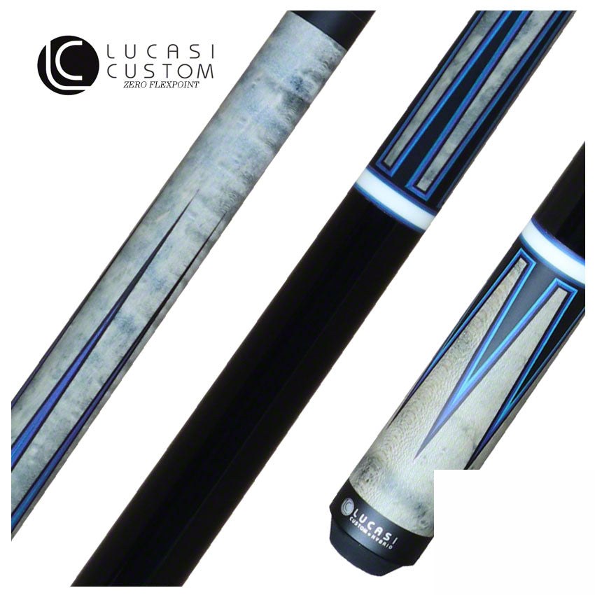 Lucasi Zero Flexpoint Grey Stained Maple with Blue/Green Veneer Points and Midnight Black Wrapless Pool Cue - LZC53
