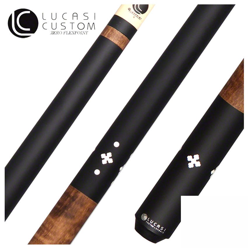 Lucasi Zero Flexpoint Matte Black with 4 Imitation Bone Inlays and Walnut Stained Curly Maple Wrapless Pool Cue - LZC58