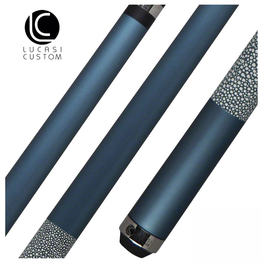 Lucasi Zero Flexpoint Matte Metallic Cobalt Blue with White and Blue Stingray Embossed Leather Pool Cue - LZC8