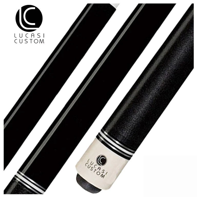Lucasi Zero Flexpoint Midnight Black with Silver & White Rings and Black Linen Wrap Pool Cue - LZCB5