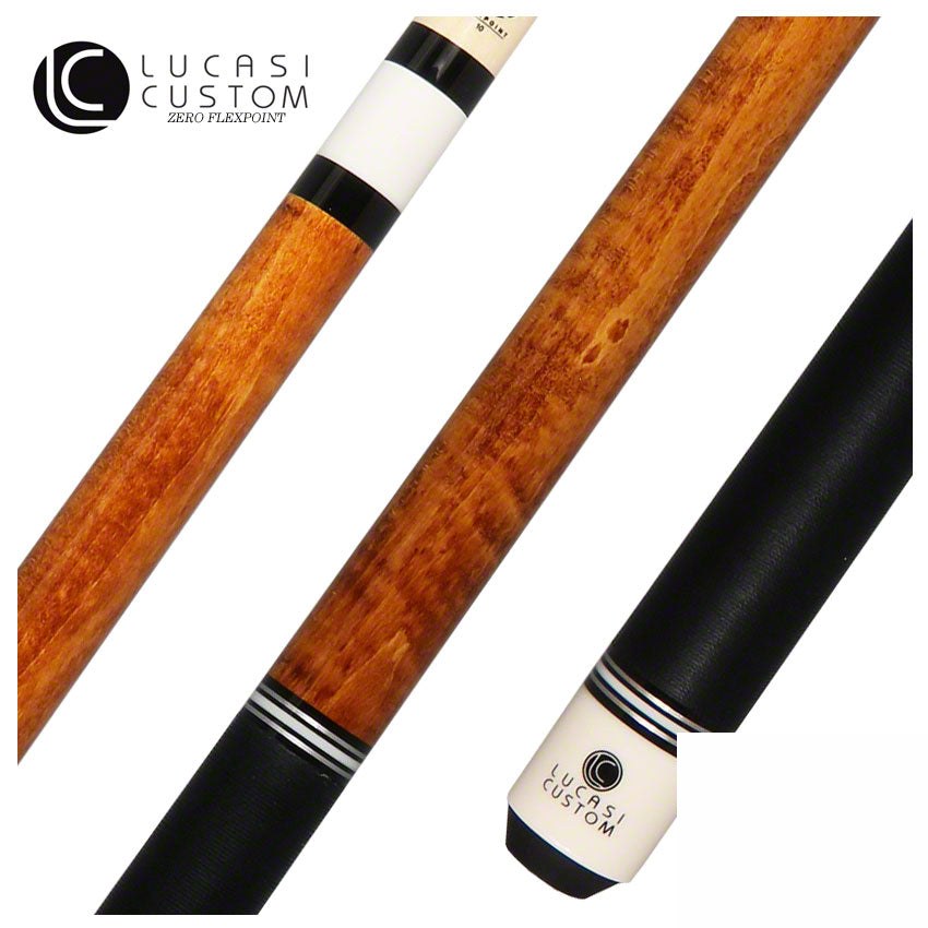 Lucasi Zero Flexpoint Antique Curly with Silver/White Rings and Black Linen Wrap Pool Cue - LZCB7