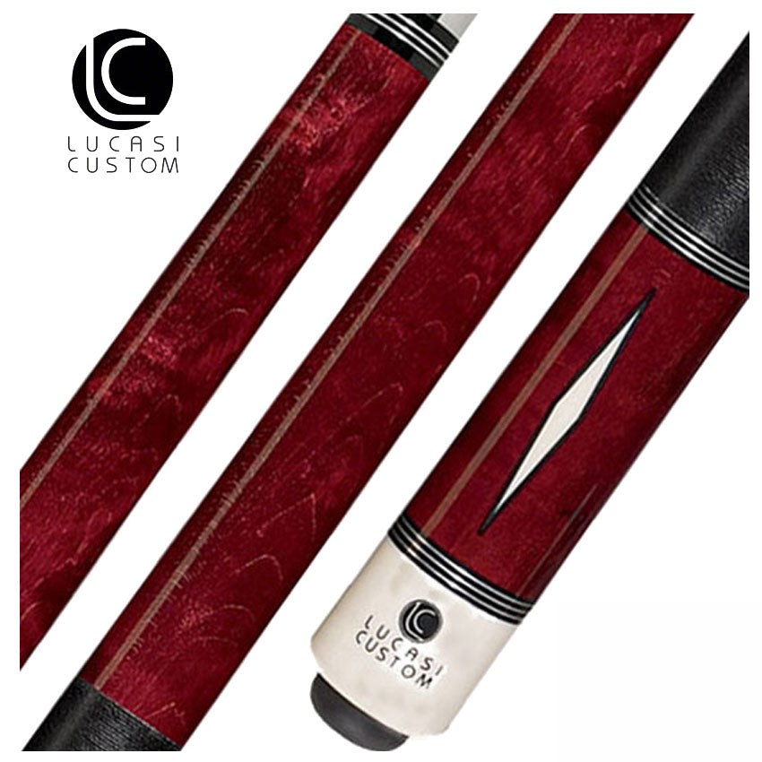 Lucasi Zero Flexpoint Venetian Red Stained Birdseye Maple with Imtitation Bone Inlays and Black Linen Wrap Pool Cue - LZD1