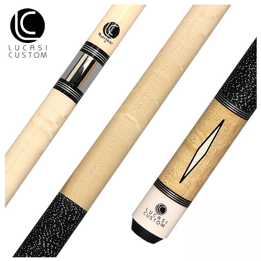 Lucasi Zero Flexpoint Natural Birdseye Maple with Imitation Bone Inlays and Black and White Linen Wrap Pool Cue - LZD2