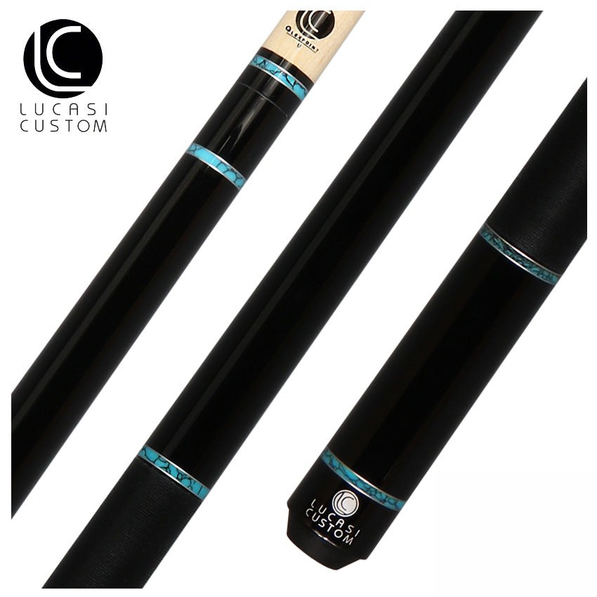 Lucasi LZD5 Zero Flexpoint Midnight Black with Turquoise Recon and Black Linen Wrap Pool Cue - LZD5