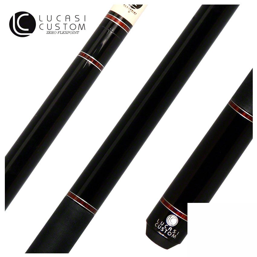 Lucasi LZD6 Zero Flexpoint Midnight Black with Cocobolo/Silver Accent Rings and Black Linen Wrap Pool Cue - LZD6
