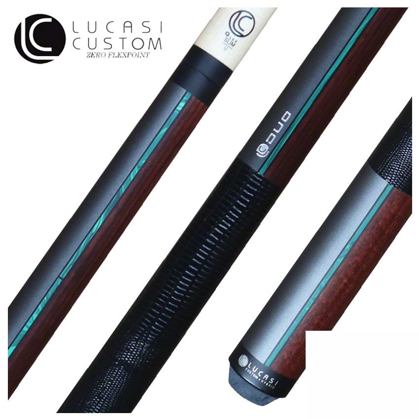 Lucasi Duo Matte Gunmetal/Zebrawood with Malachite Inlays and Embossed Lizard Wrap Pool Cue - LZDU12