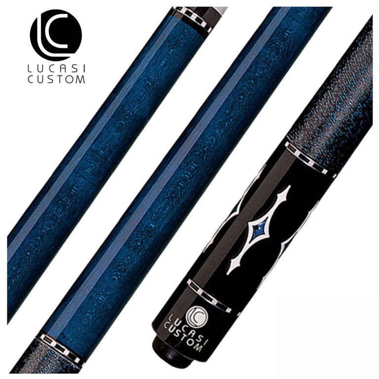 Lucasi Zero Flexpoint Luminous Blue Birdseye Maple with Imtitation Bone/Blue Luster Inlays and Black and Blue Linen Wrap Pool Cue - LZE7