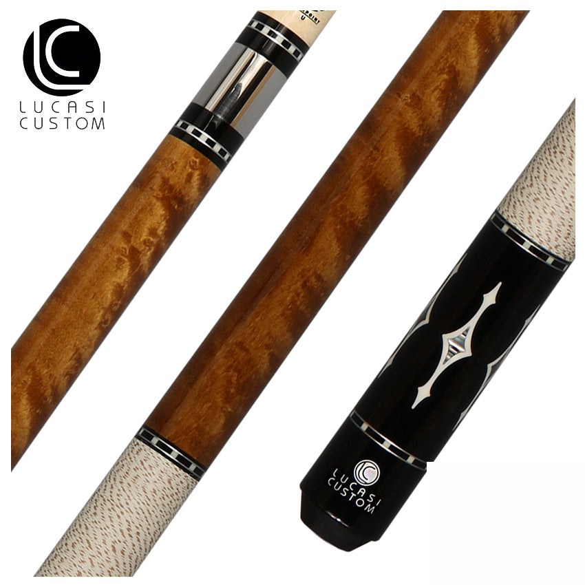 Lucasi Zero Flexpoint Walnut Stained Birdseye Maple with Silver Crush/Imitation Bone Inlays and White and Brown Linen WrapPool Cue - LZE9