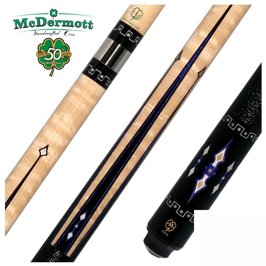McDermott 50th Anniversary Series Birdseye Maple with Blue River Agate Points Cue with i-2 Shaft and Commemorative 1x1 Case