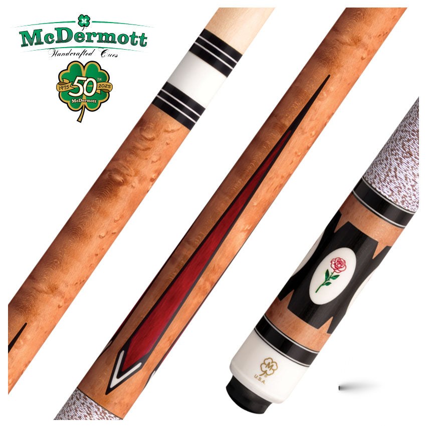 McDermott 50th Anniversary Series Birdseye Maple with Liberty Wood Points Cue with Standard Maple Shaft and Commemorative 1x1 Case