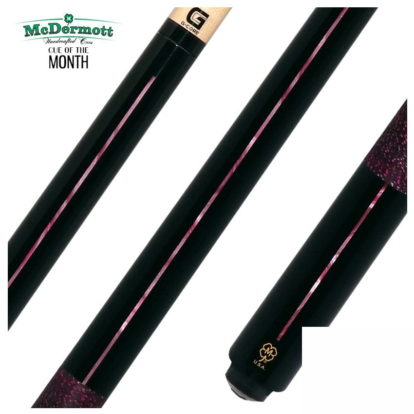 McDermott Black Urethane with Pink Pearl Inlays Cue of the Month with G-Core Shaft