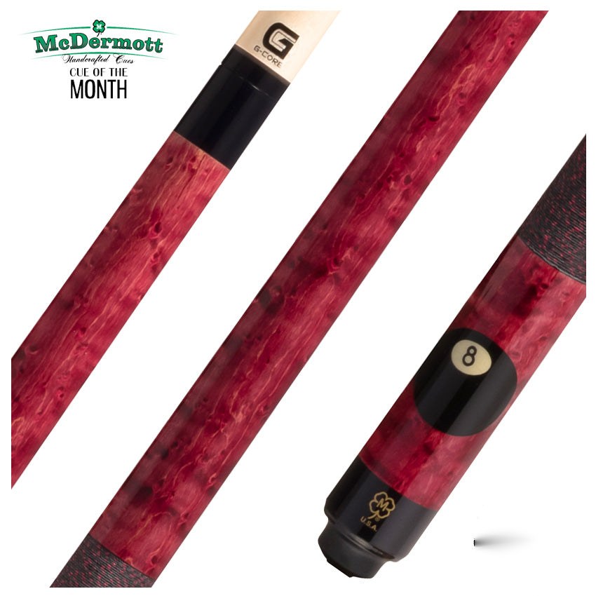 McDermott Burgundy/Walnut Stained Maple with 8 Ball Cue of the Month with G-Core Shaft