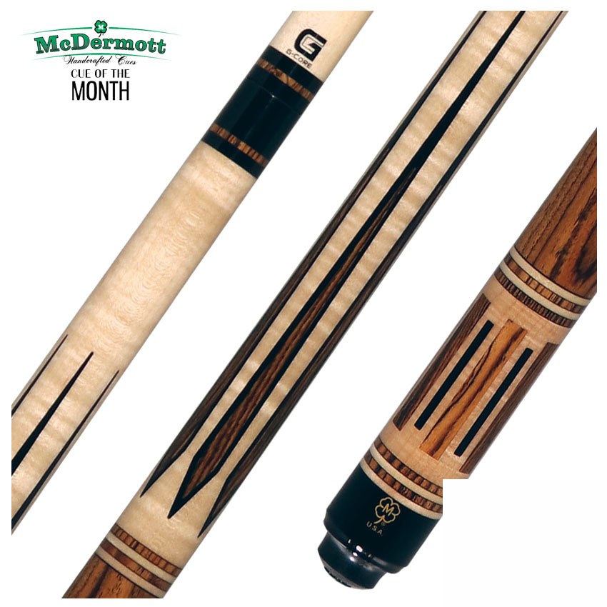 McDermott Curly Maple with Bocote and Black Urethane Inlays Cue of the Month with G-Core Shaft