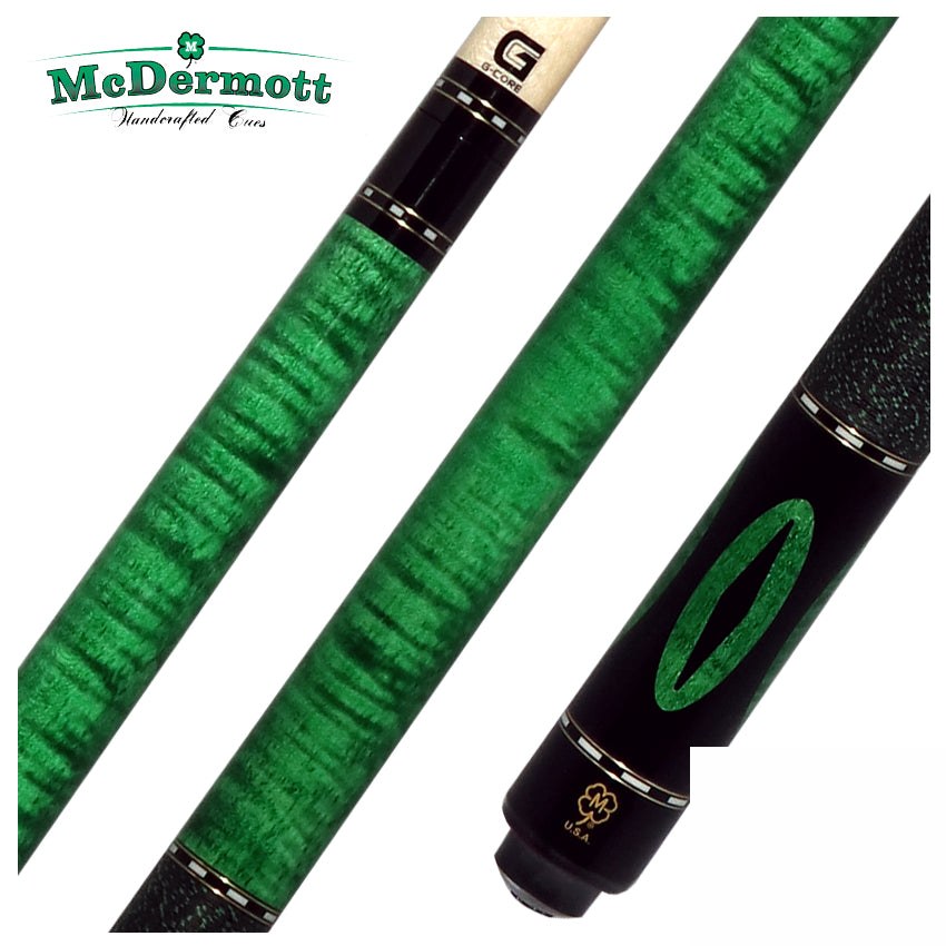 McDermott Emerald Green Stained Curly Maple Forearm and Inlays Cue of the Month with G-Core Shaft
